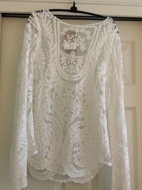 New White Lace Long Sleeve Gypsy Boho Blouse Top Feminine Sexy Women's Shirt